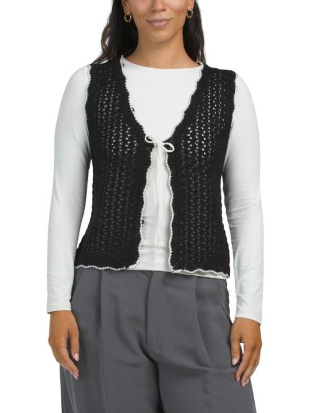 GEMMA+ JANE Scallop Edge Tie Front Vest